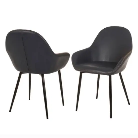 Set of 2 Mid Century Modern Vintage Leatherette Dining Armchair Navy Blue - Glitzhome image {2}