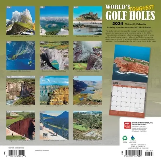 Browntrout 2024 Wall Calendar 12"x12" World's Toughest Golf Holes image {1}