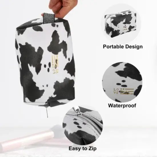 Unique Bargains Portable Makeup Bag Cosmetic Travel Toiletry Bag Waterproof Case Make Up Organizer Case for Women Black White image {4}