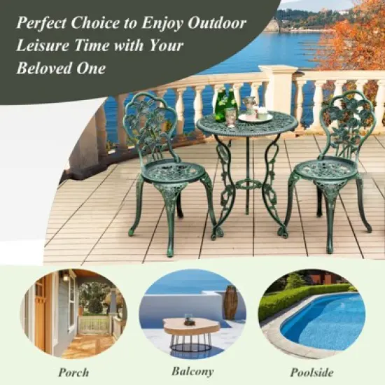 Tangkula Rose Design Bistro Set Antique Aluminum Bench Patio Garden Chair for Outdoor White image {3}