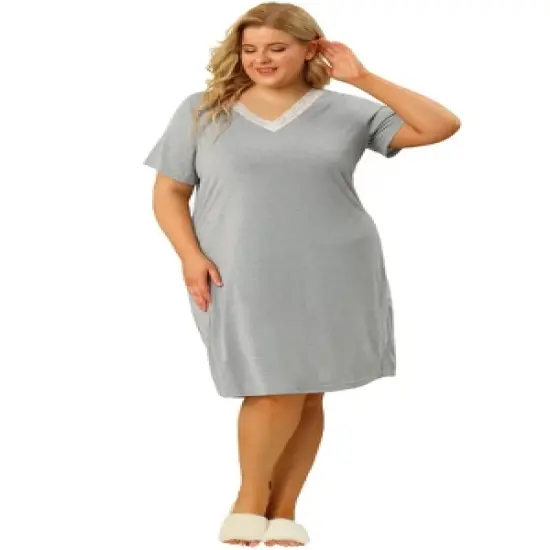 Agnes Orinda Women's Plus Size Solid Comfort Short Sleeves Nightgown image {2}