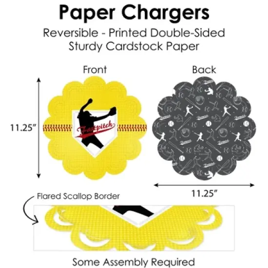 Big Dot of Happiness Grand Slam - Fastpitch Softball - Birthday Party & Baby Shower Paper Charger & Table Decorations Chargerific Kit Setting for 8 image {3}