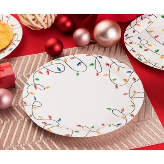 Disposable Plates - 80-Count Paper Plates, Christmas Holiday Party Supplies for Appetizer, Lunch, Dinner, Dessert, Christmas Lights Design, White, 9" image {2}