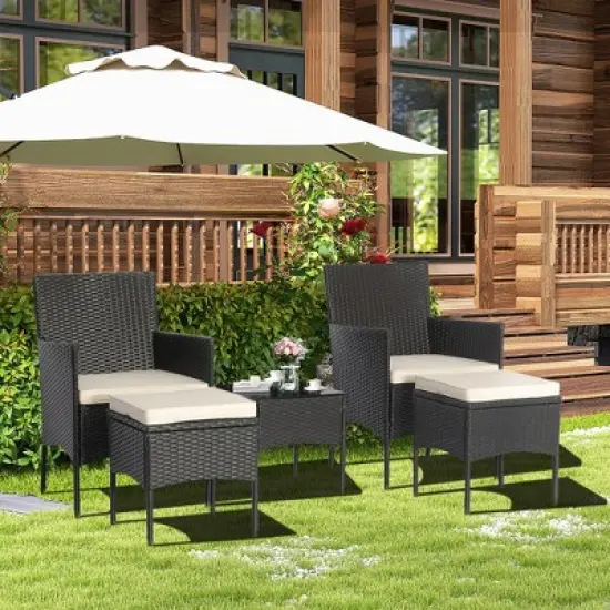 Costway 5PCS Patio Rattan Furniture Set Cushioned Sofa Ottoman Armrest Side Table Garden image {1}