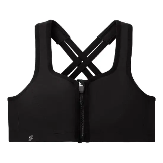 Glamorise Womens Zip Up Front-Closure Sports Wirefree Bra 9266 Black image {3}