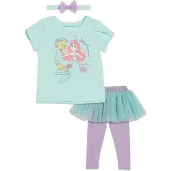 Disney The Little Mermaid Princess Cinderella Girls T-Shirt Leggings and Headband 3 Piece Outfit Set Toddler to Little Kid image {10}