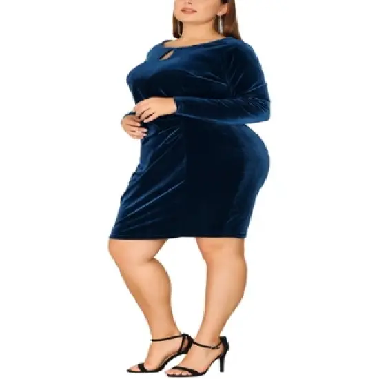 Agnes Orinda Women's Plus Size Long Sleeve Velvet Bodycon Ruched Cocktail Party Dress image {1}
