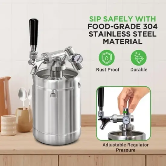NutriChef 64 oz. Homebrew Mini Keg System with CO2 Dispenser - Stainless Steel image {3}