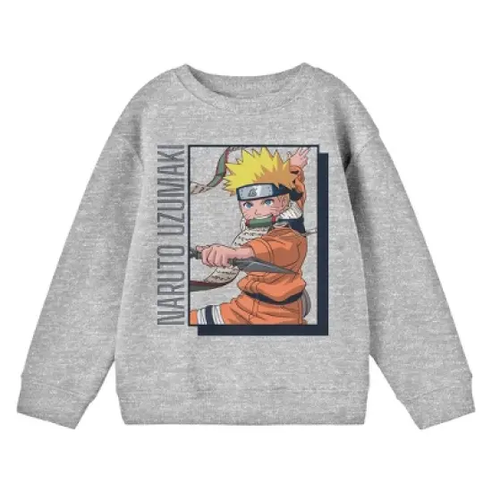 Naruto Classic Naruto Uzumaki Name Text and Character Youth Heather Gray Crew Neck Sweatshirt image {2}