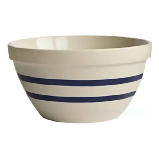 Ohio Stoneware Shoulder Bowls USA Made Tan with Blue Stripe Set of 3 Sizes image {2}