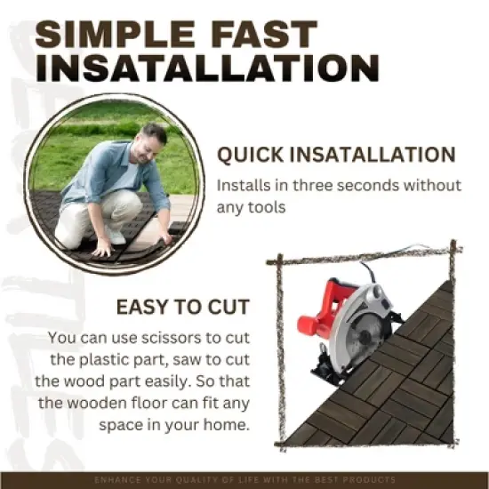 10 PCS Interlocking Deck Tiles Checker Pattern, 12" x 12" Light Gray Square Acacia Hardwood Outdoor Flooring image {2}