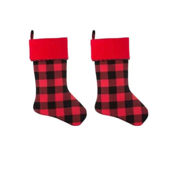 2pk 20in HangRight Buffalo Check Christmas Stocking Black/Red - Haute Decor image {1}