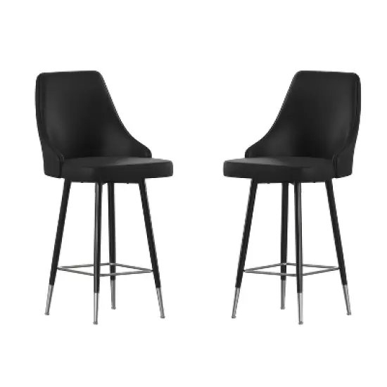 Emma and Oliver Modern Upholstered Dining Stools with Chrome Accented Metal Frames and Footrests image {8}