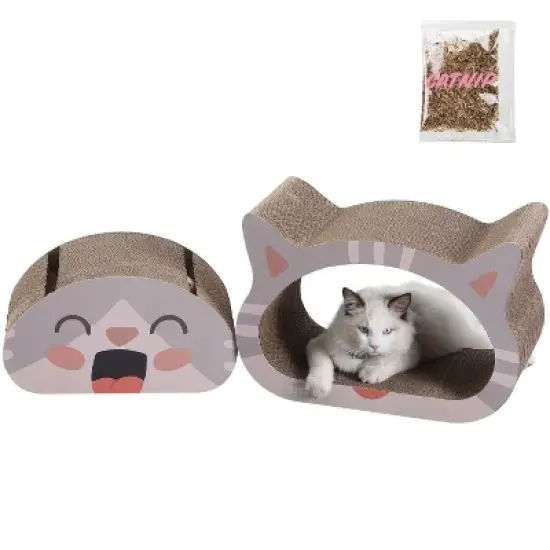 THE LICKER STORE Opal Modern Cardboard Happy Cat Head 2-in-1 Cat Cave Scratcher with Built-In Bell Toys and Catnip image {11}