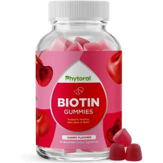 Biotin Gummies for Hair & Nail Growth, Supports Healthy Hair, Youthful Skin & Stronger Nails, 5000mcg per Serving, Phytoral, 60ct image {3}