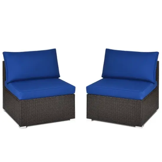 Tangkula 2PCS Patio Sectional Armless Sofas Rattan Furniture Set Outdoor w/ Cushions image {10}