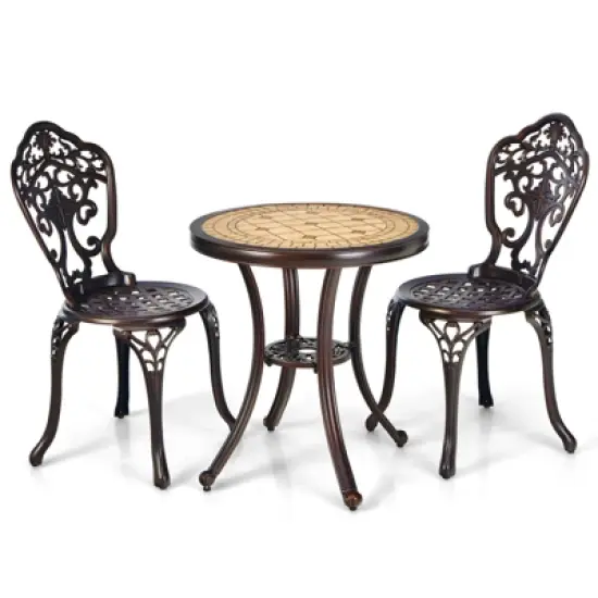 Tangkula 3-Piece Cast Aluminum Bistro Set Outdoor Patio Bistro Table Set Outdoor Round Bistro Table and Chairs for Porch image {7}