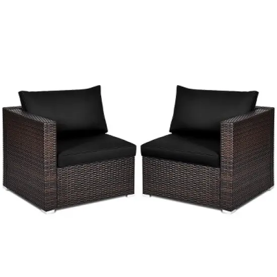 Tangkula 2-Piece Patio Wicker Corner Sofa Set Rattan Loveseat with Removable Cushions image {6}