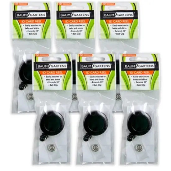 SICURIX Standard Round ID Badge Reel with Belt Clip, Black, Pack of 6 image {6}