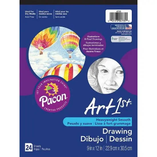 Pacon Art1st White Drawing Paper Pad 12" x 9" White 6 Pads/Pack 24 Sheets/Pad (PAC4735) PAC4735-6 image {1}