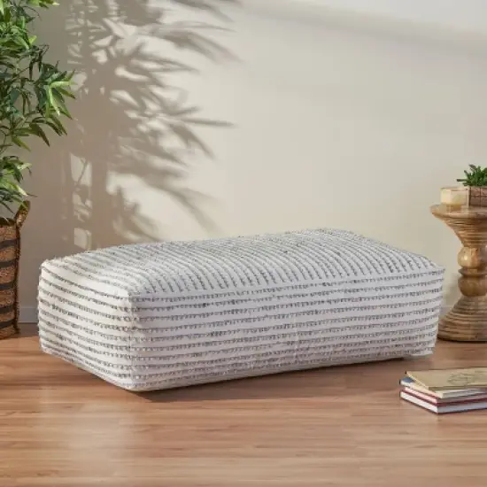 Gaddie Boho Rectangular Bean Bag Ottoman White/Gray/Black - Christopher Knight Home image {1}