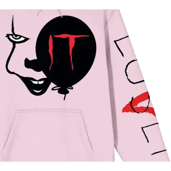 It Chapter 2 Pennywise Face & Balloon With Loser Sleeve Long Sleeve Cradle Pink Men's Hooded Sweatshirt image {1}