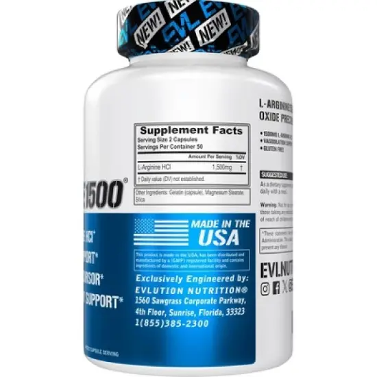 Evlution Nutrition L-Arginine1500 - Vasoldilation Support - 50 Servings image {1}