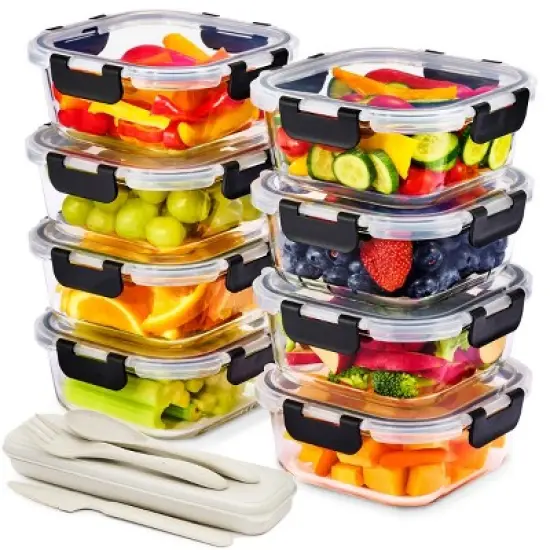 Sorbus 16 Piece Glass Meal Prep Containers with Airtight Lids - Preserves Freshness, Oven Safe, durable, BPA-free image {13}