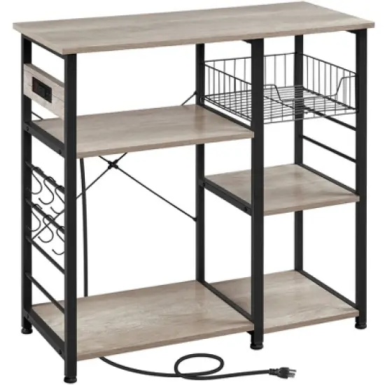 Yaheetech Vintage Kitchen Island Baker's Rack with Power Outlet Utility Microwave Stand image {6}