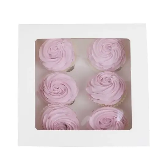 O'Creme White Window Cake Box with 6 Cupcake Insert, 10" x 10" x 4" - Pack of 5 image {1}