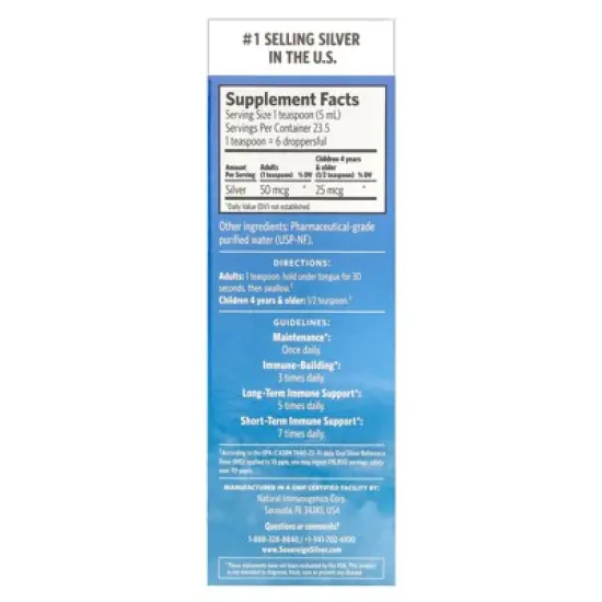 Sovereign Silver Bio-Active Silver Hydrosol Dropper-Top, Daily + Immune Support, 10 ppm, 4 fl oz (118 ml), Dietary Supplements image {1}