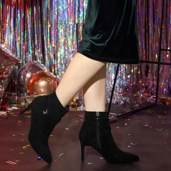 Allegra K Women's Pointy Toe Buckle Cross Straps Stiletto Heel Ankle Boots image {1}