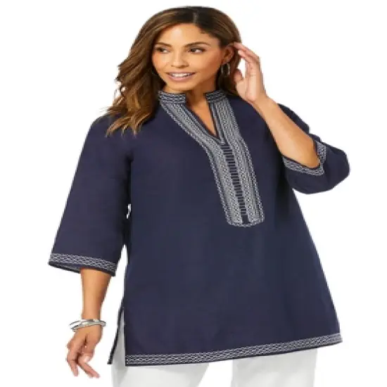 Jessica London Women&rsquo;s Plus Size Notch Neck Linen Tunic image {2}
