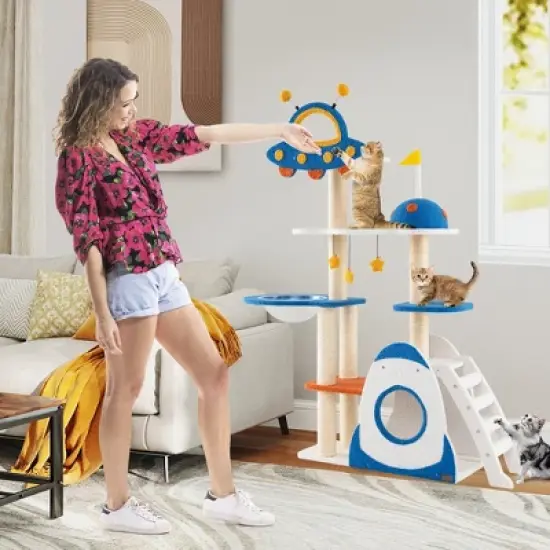 Tangkula Space Theme Cat Tree w/ Sisal Covered Scratching Posts UFO-shaped Top Perch image {1}