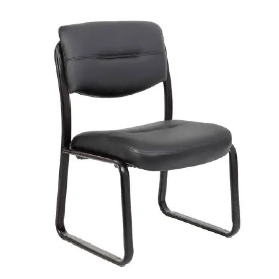 Armless Leather Sled Base Guest Chair Black - Boss Office Products image {1}