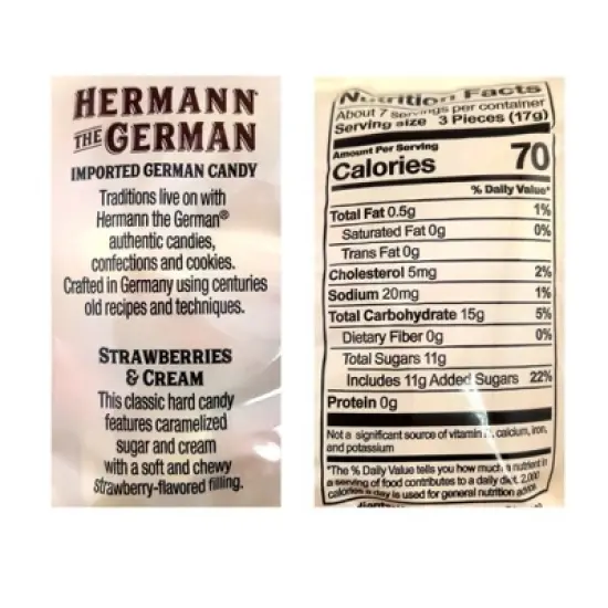 Hermann the German Hard Caramel Candy STRAWBERRY & CREAM Filled 4.4 oz. (Pack of 2) image {4}