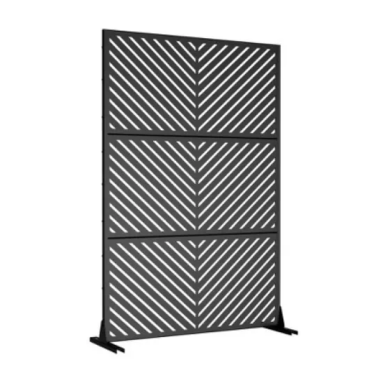 1-Piece 46.8in.W x 71.37in.H Black Parallel Line Galvanized Outdoor Privacy Screen Garden Screen Decorative Art Panel image {2}