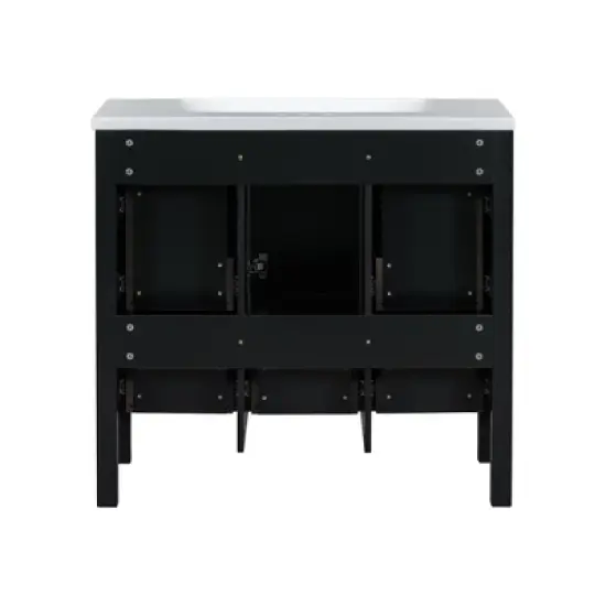 36'' Modern Bathroom Vanity with Resin Sink, Freestanding Storage Cabinet with 5 Drawers & Soft-Close Doors, Black/White/Blue - ModernLuxe image {8}