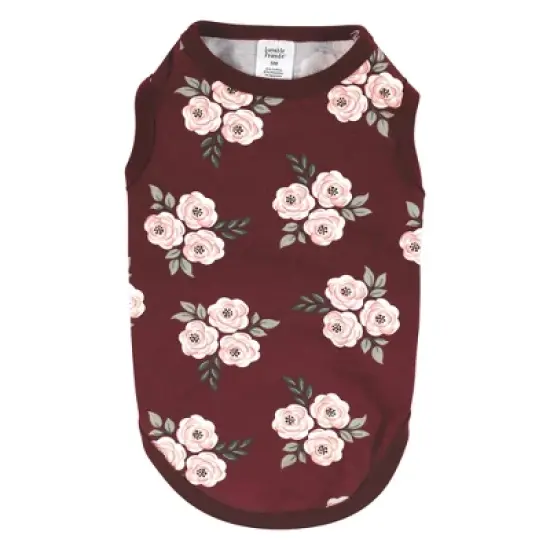 Luvable Friends Dog Pet Dog and Cats Cotton T-Shirts 2pk, Hearts Burgundy Floral image {5}