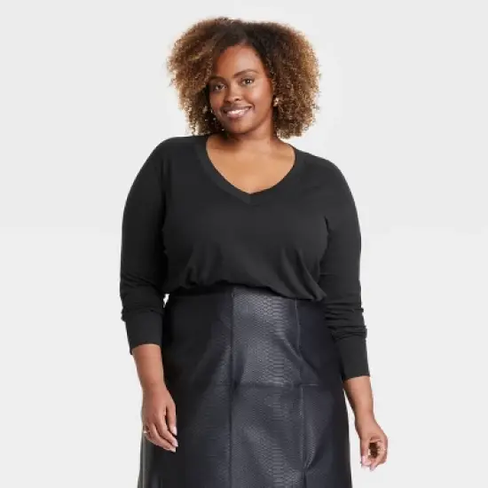 Women's Long Sleeve Relaxed V-Neck T-Shirt - Ava & Viv&trade; image {3}