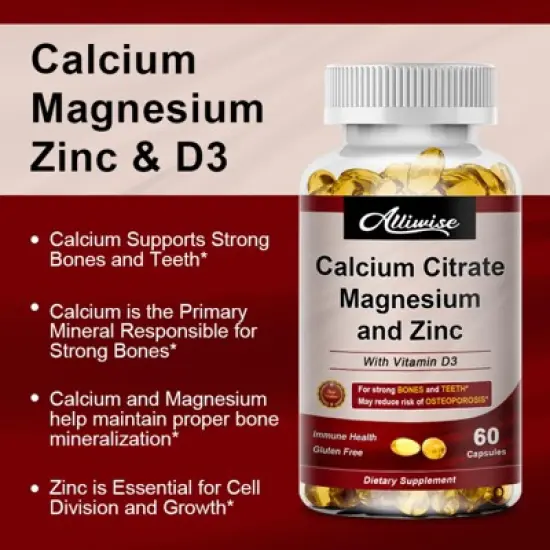 Alliwise Calcium Magnesium Zinc with Vitamin D3 Supplement, 120 Softgels image {4}