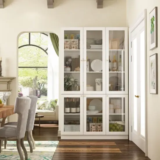 Famapy Modern White Pantry Cabinet With  Glass Doors image {13}