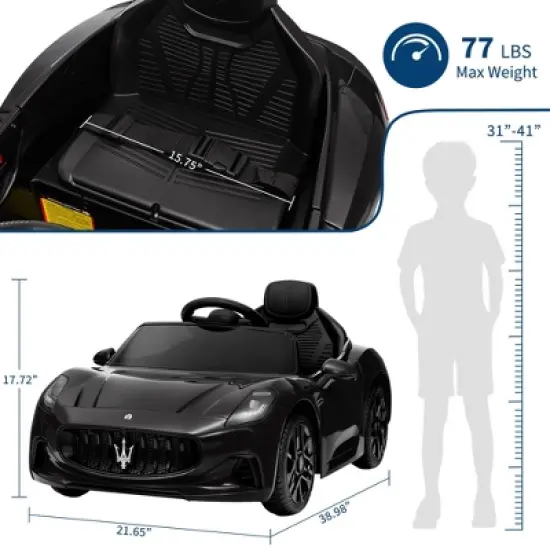 Licensed Maserati Gran Cabrio Ride-On Car for Kids, 12V Battery Powered, Remote Control, Spring Suspension, Double Doors, LED Lights image {1}