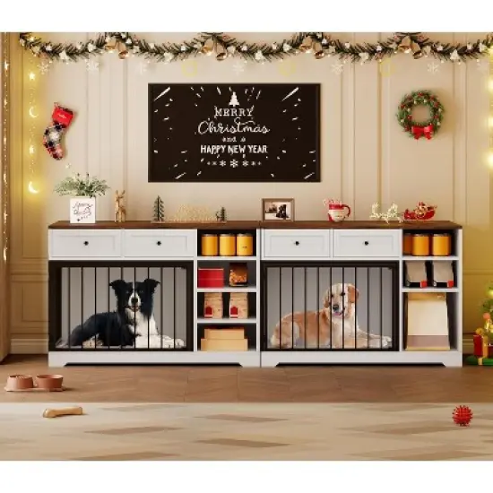 47" Dog Crate Furniture with Storage Drawers & Shelves, Indoor Dog Kennel TV Stand for Large Dogs, Wood & Metal Dog Cage image {9}