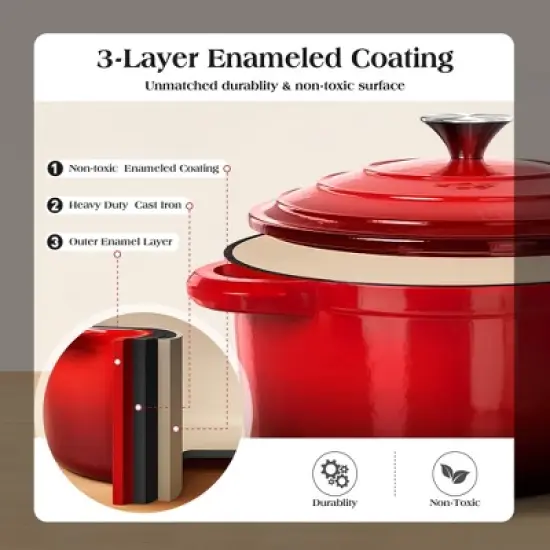 Captiva Designs 7 Pieces Enameled Rust Resistance Cast Iron Cookware Set, Red image {6}