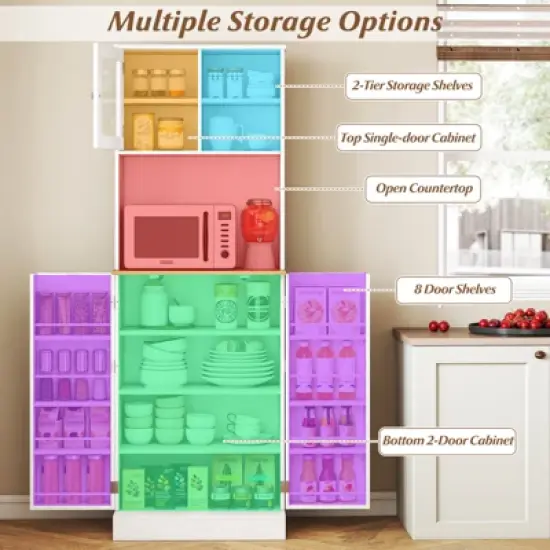 Tangkula Kitchen Pantry Cabinet w/Microwave Shelf 8 Door Shelves & 5 Adjustable Shelves image {6}