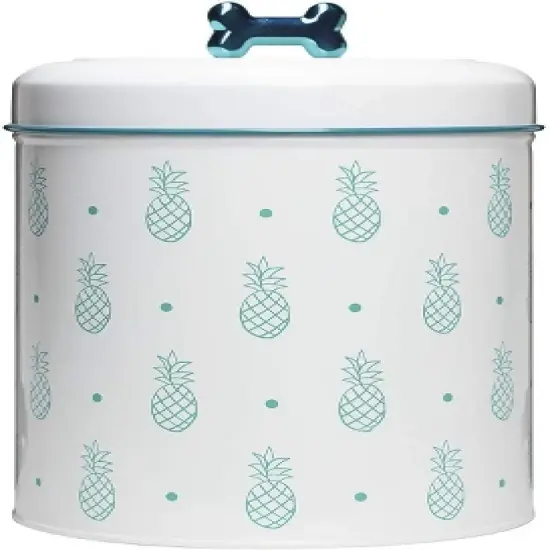 Amici Pet Pineapple Canister Decorative Metal Treat Storage Container with Figural Knob, Metallic Turquoise Accents image {3}