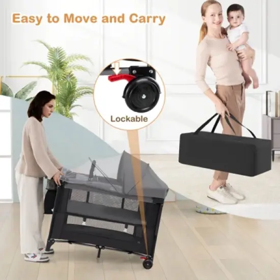 Infans Baby Bassinet Bedside Crib w/Changing Table Mattress Detachable Canopy Basket image {3}