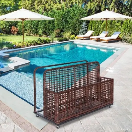 Waterproof Wicker Pool Float Storage Basket with Wheels - Large Outdoor Organizer for Pool Toys image {8}