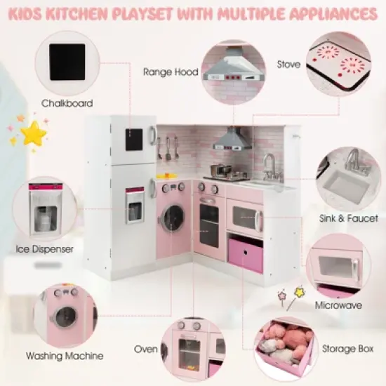 Costway Kids Corner Kitchen Play Set w/ Lifelike Sound & Sparkling Light Gift for Age 3+ image {6}